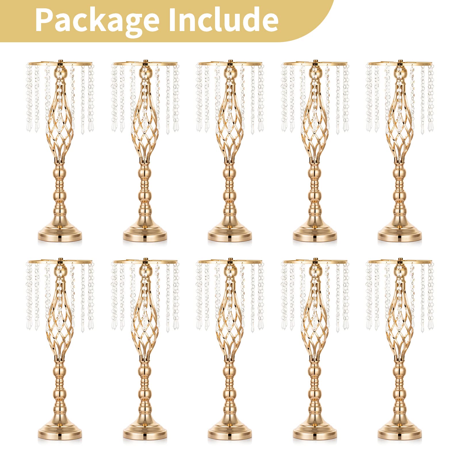 Nuptio 10 Pcs Crystal Flower Stand Wedding Centerpieces for Tables, 21.7in/55cm Tall Elegant Metal Flower Arrangement Stand, Tab